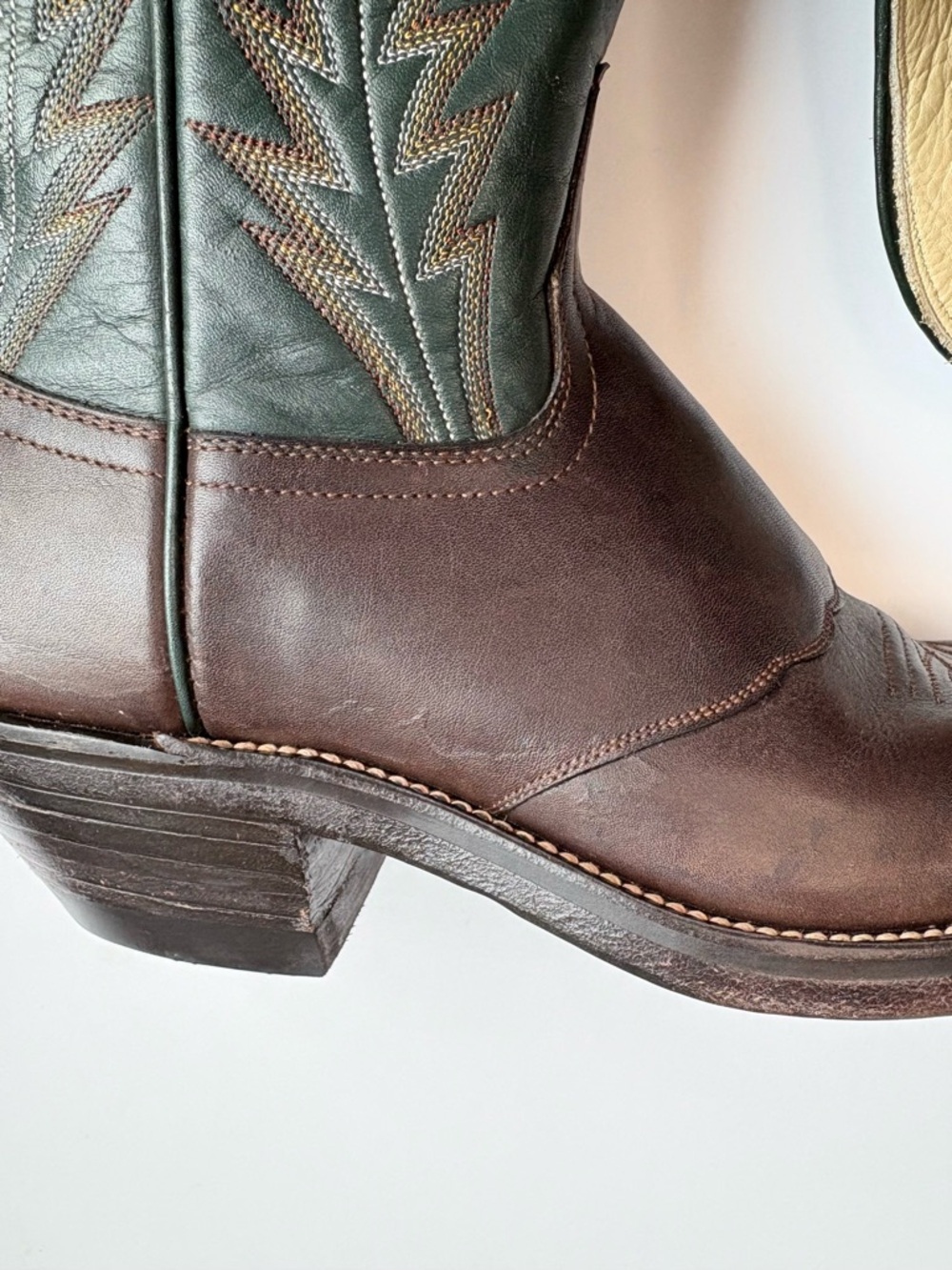 Hondo 2012 Buckaroo Cowboy Boots, Green/Brown, Roper Toe, Men’s Size 9D - Picture 7 of 14